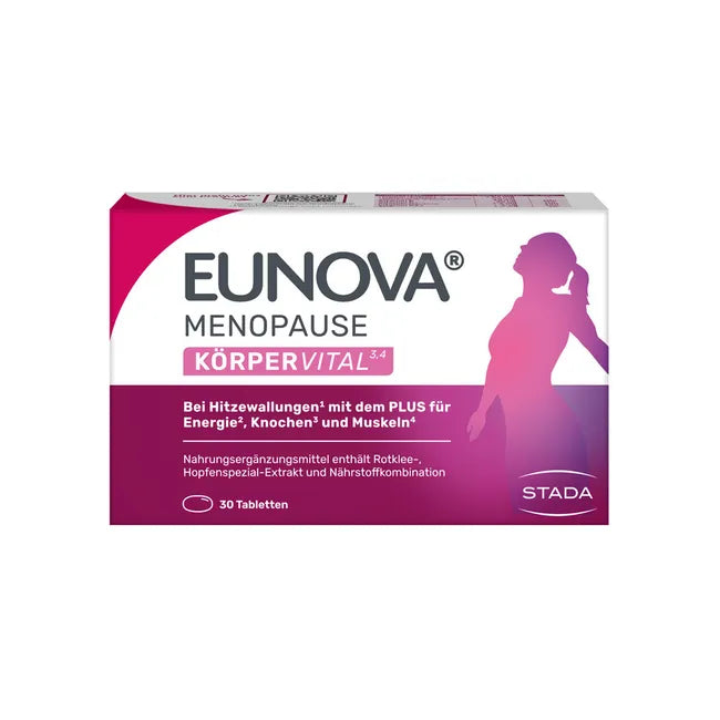 EUNOVA Menopause Body Vital | Red Clover & Hops + Vitamins D, K, B & Zinc | Energy, Bones & Muscles | Hormone-Free | 30 Tablets | PZN 19873788