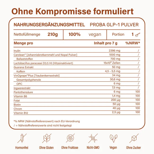 Nupure Proba GLP-1 Metabolism PRO | Inulin, Chromium, L. paracasei, B Vitamins & Carolean™ | Blood Sugar & Macronutrient Metabolism Support | Orange Powder | 210 g | PZN 19896453