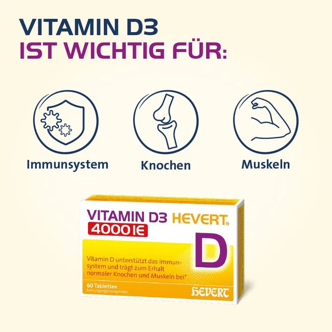 Vitamin D3 Hevert 4000 IU | High-Strength Vitamin D3 | Immune System, Bones & Muscle Support | Divisible Tablets | 100 Tablets | PZN 19903331