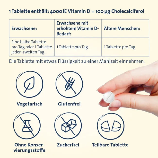 Vitamin D3 Hevert 4000 IU | High-Strength Vitamin D3 | Immune System, Bones & Muscle Support | Divisible Tablets | 100 Tablets | PZN 19903331