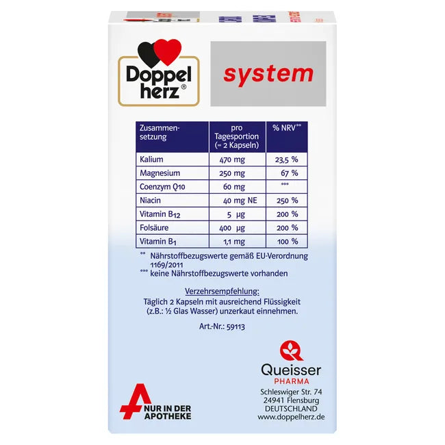 Doppelherz® system CARDIO KOMPLEX | Potassium + Magnesium + CoQ10 & B Vitamins for Heart & Muscle Function | 60 Capsules | PZN 19908848