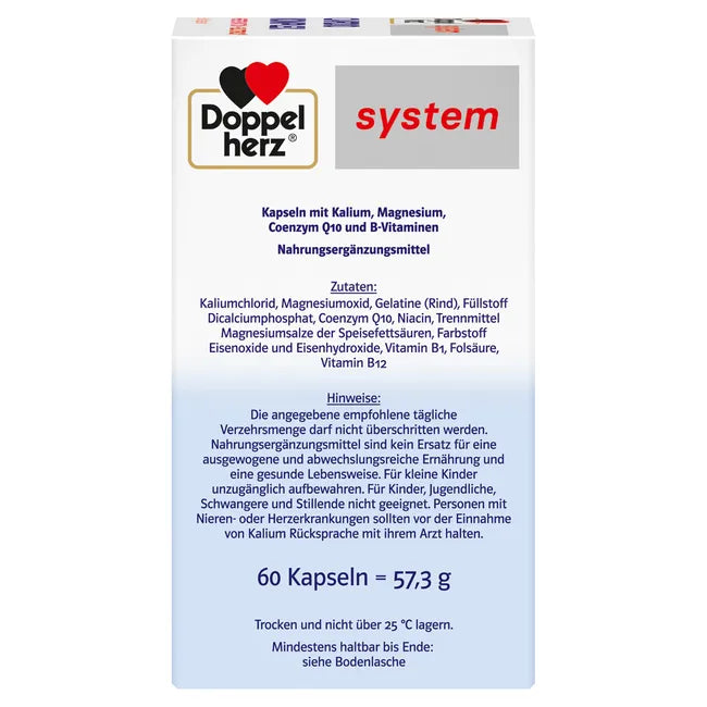 Doppelherz® system CARDIO KOMPLEX | Potassium + Magnesium + CoQ10 & B Vitamins for Heart & Muscle Function | 60 Capsules | PZN 19908848