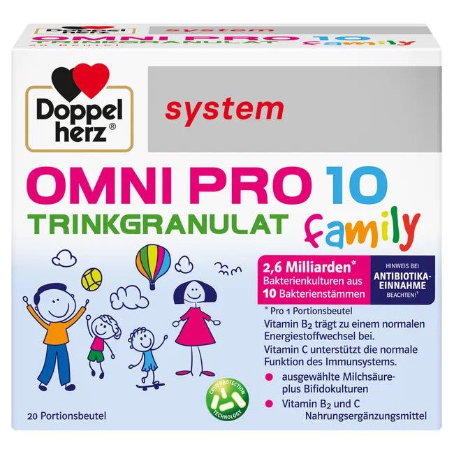 Doppelherz system OMNI PRO 10 Family Twin Pack 2 × 20 Sachets | 10 Probiotic Strains + Vitamin C & B2 | Family Probiotic Formula PZN 19908883