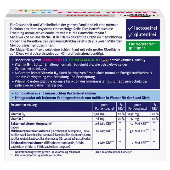 Doppelherz system OMNI PRO 10 Family Twin Pack 2 × 20 Sachets | 10 Probiotic Strains + Vitamin C & B2 | Family Probiotic Formula PZN 19908883