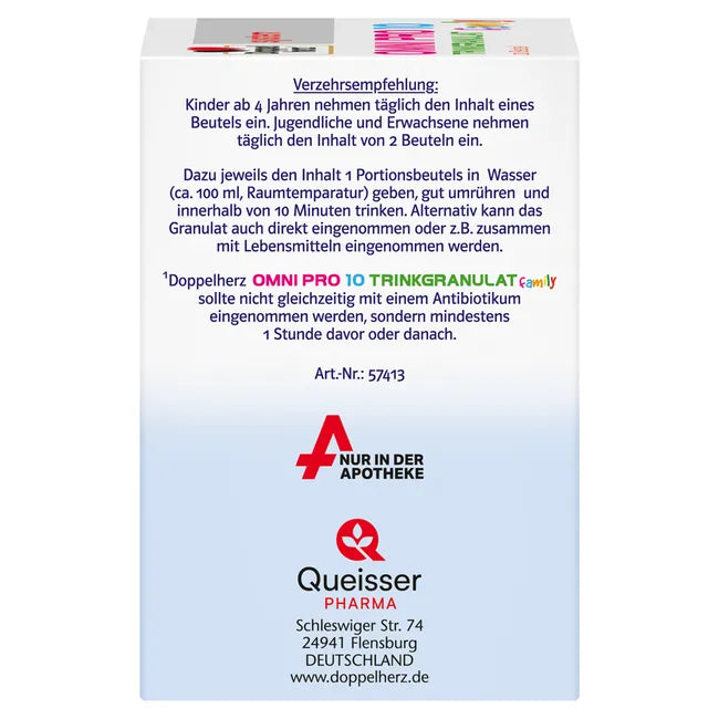 Doppelherz system OMNI PRO 10 Family Twin Pack 2 × 20 Sachets | 10 Probiotic Strains + Vitamin C & B2 | Family Probiotic Formula PZN 19908883