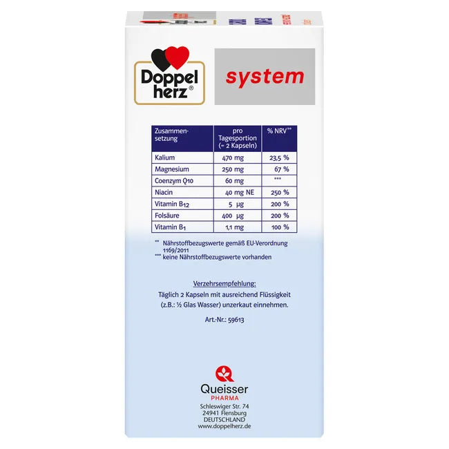 Doppelherz® system CARDIO KOMPLEX | Potassium + Magnesium + CoQ10 & B Vitamins for Heart & Muscle Function | 120 Capsules | PZN 19908914