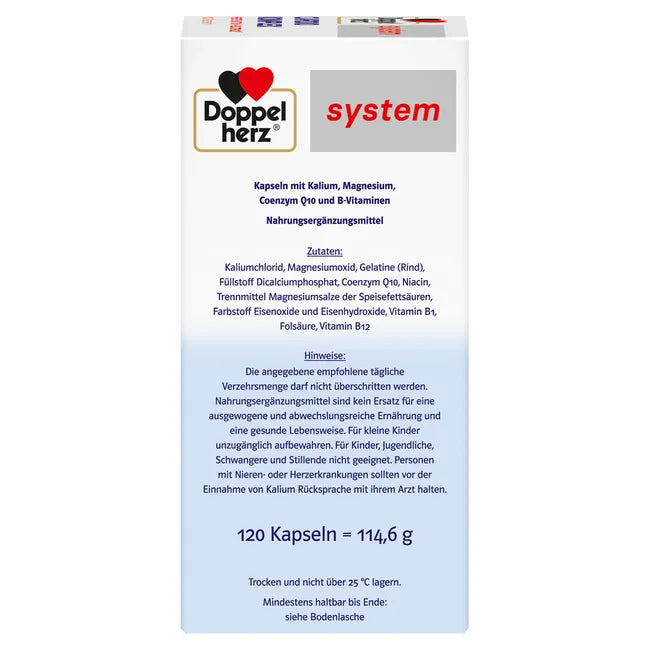 Doppelherz® system CARDIO KOMPLEX | Potassium + Magnesium + CoQ10 & B Vitamins for Heart & Muscle Function | 120 Capsules | PZN 19908914