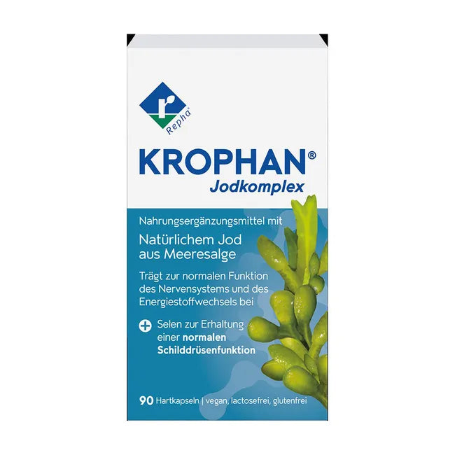 KROPHAN Iodine Complex | Natural Iodine from Sea Algae + Plant-Based Selenium | Thyroid Function & Energy Metabolism Support | Vegan | 90 Capsules | PZN 19911715
