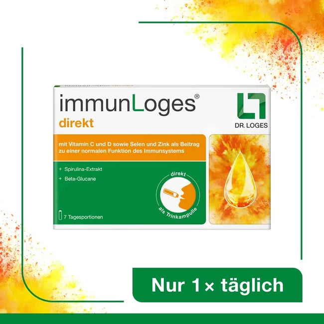 immunLoges Direkt | Vitamin C + D3, Zinc & Selenium with Spirulina & Beta-Glucans | Immune Support | 30 Drinking Ampoules | PZN 19927604