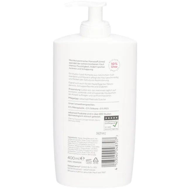 sebamed Urea 10% Acute Body Lotion Fragrance-Free | 72H Intensive Moisture | Extremely Dry, Itchy & Flaky Skin | Sweet Almond Oil | 400 ml | PZN 19949534