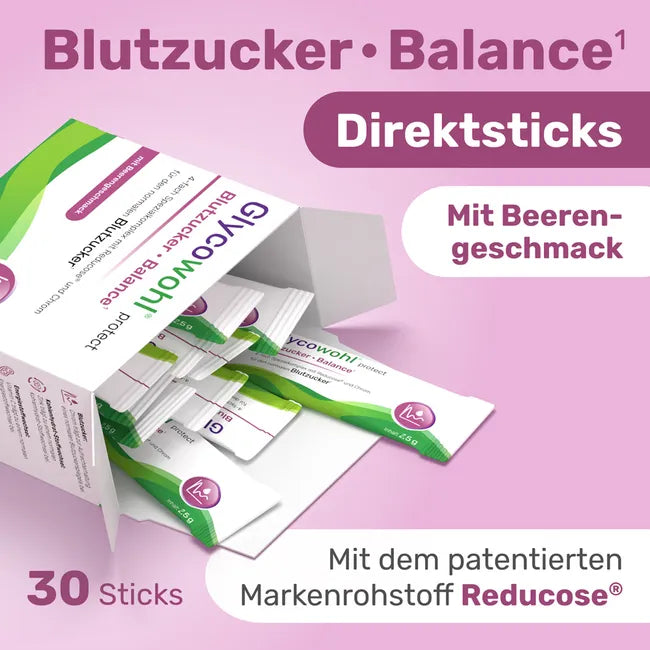 GLYCOWOHL Protect Blood Sugar Balance 30 Direct Sticks | Reducose, Chromium & Zinc | Mulberry Leaf Extract | Berry Flavor PZN 19958616