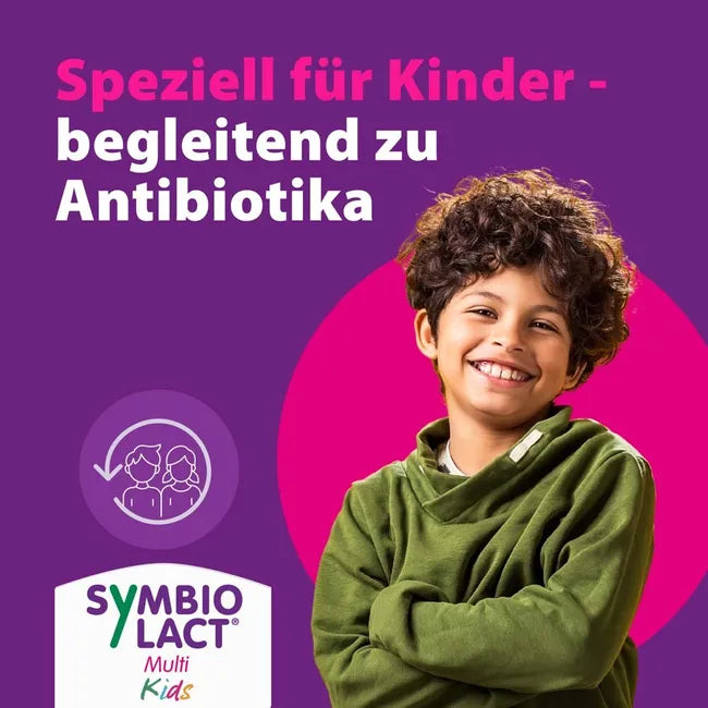 SymbioLact Multi Kids Children's Probiotic 20 Sticks | 11 Live Probiotic Strains | 7 Billion CFU, L-Glutamine & Biotin | Gut Flora Support During & After Antibiotics | PZN 19979015
