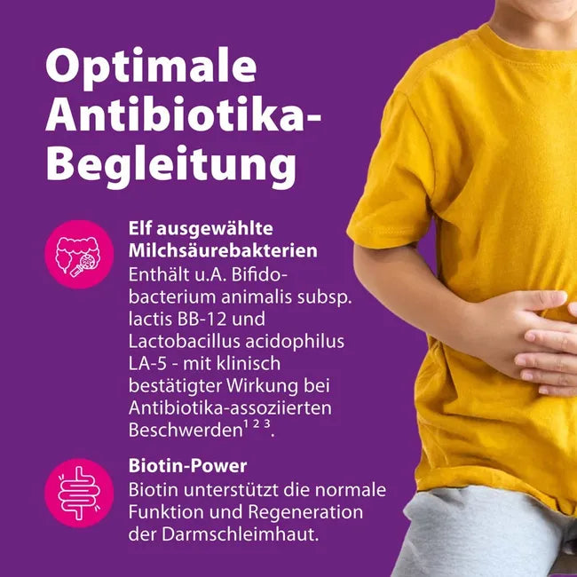 SymbioLact Multi Kids Children's Probiotic 20 Sticks | 11 Live Probiotic Strains | 7 Billion CFU, L-Glutamine & Biotin | Gut Flora Support During & After Antibiotics | PZN 19979015