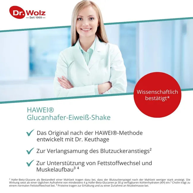 Dr. Wolz HAWEI Glucan Oat Protein Shake Natural | Oat Beta-Glucan, Whey Protein & Choline | High Protein & Fiber | 2 × 422 g | PZN 19995439