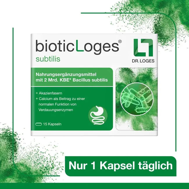 bioticLoges subtilis | Bacillus subtilis, Acacia Fiber & Calcium | Spore-Based Probiotic for Gut Health | 30 Capsules | PZN 20009865