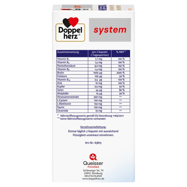 Doppelherz system Hair Essential 120 Capsules | Biotin, Ceramides, Millet Extract & Amino Acids | Hair Nutrition Formula PZN 20087724
