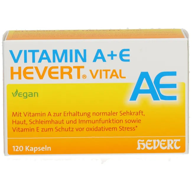 Vitamin A+E Hevert Vital | Vitamin A 800 μg + Vitamin E 67 mg | Vision, Skin, Immune & Antioxidant Support | 120 Vegan Capsules | PZN 20167966
