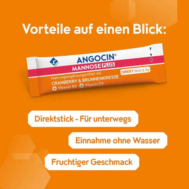 ANGOCIN MANNOSE PLUS 28 Direct Sticks 84g | D-Mannose, Cranberry & Watercress | Vitamin B3 & D3 | Urinary Tract & Immune Support | 28x3g PZN 20168084