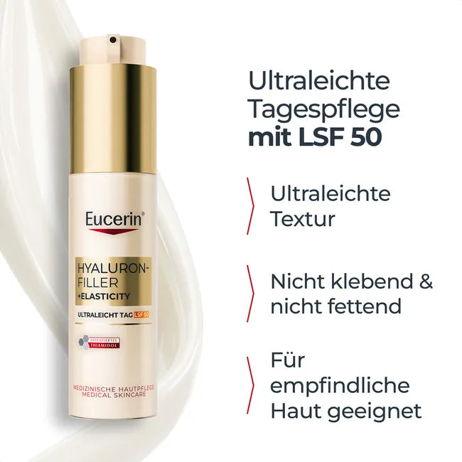 Eucerin Hyaluron-Filler + Elasticity Ultra-Light Day SPF 50 50ml | Anti-Aging Day Cream with Thiamidol | PZN 20318135