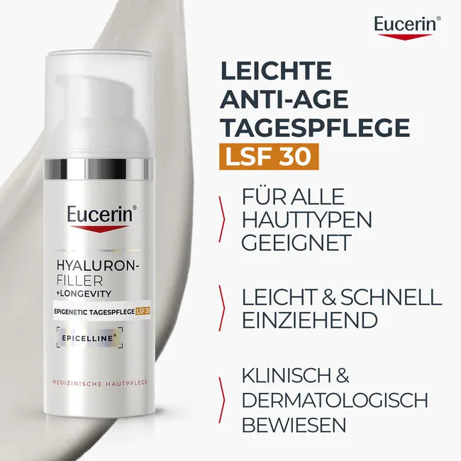 Eucerin Hyaluron-Filler + Longevity Epigenetic Day SPF 30 50ml | Anti-Aging Day Cream with Epicelline | PZN 20352474