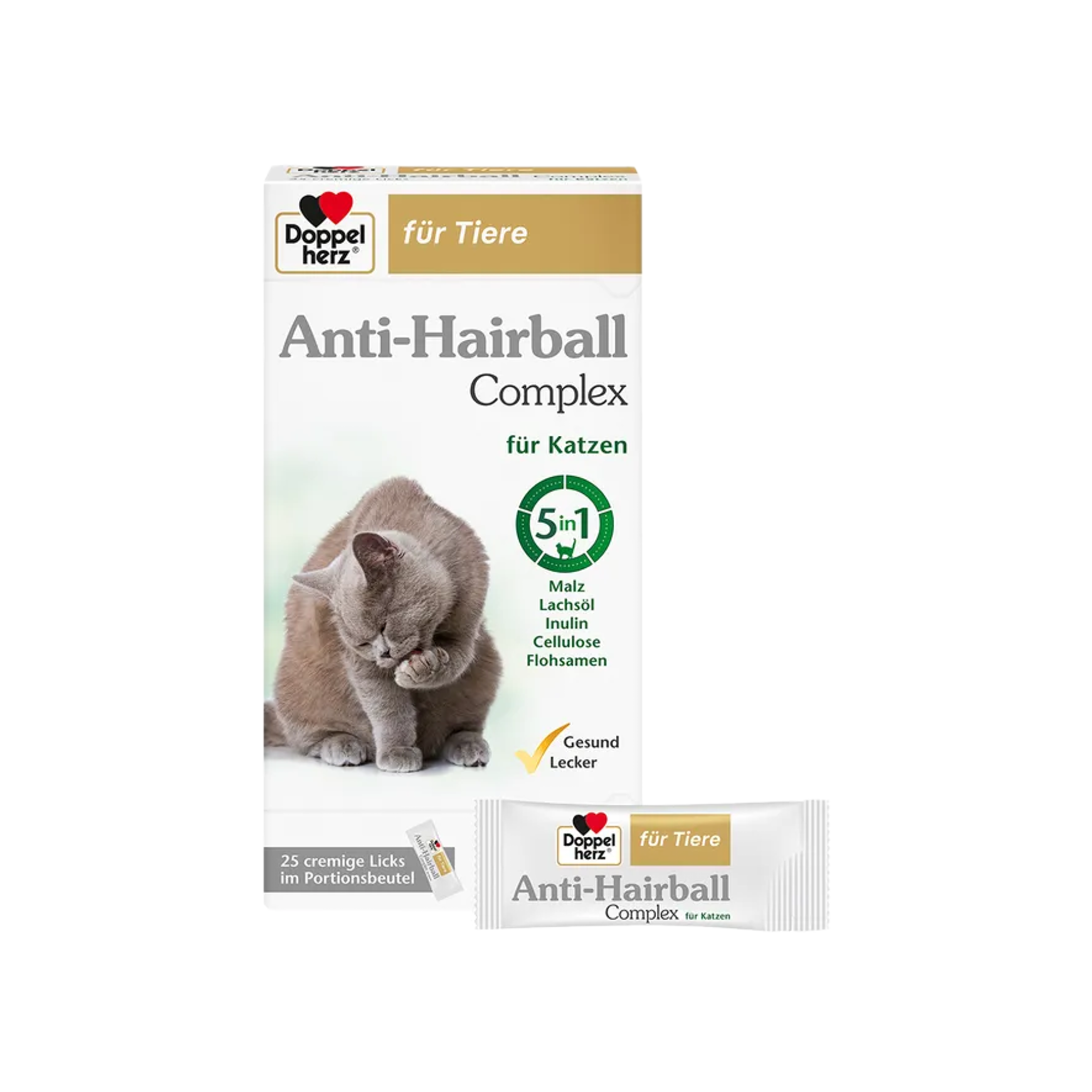 Doppelherz Anti-Hairball Complex for Cats | Malt, Salmon Oil, Inulin, Cellulose & Psyllium | Digestion & Hairball Support | 25 Licks | PZN 18110054