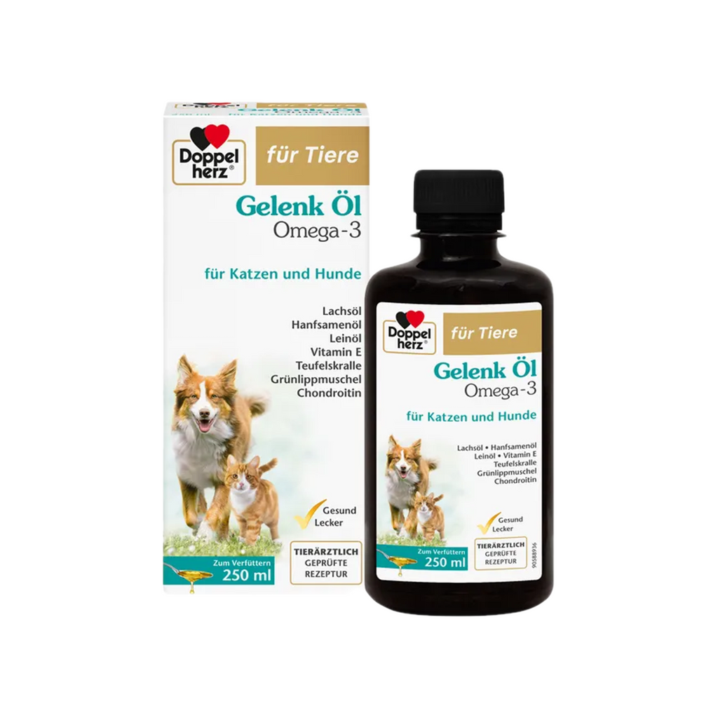 Doppelherz Joint Omega-3 Oil for Cats & Dogs | 21% Omega-3, Green-Lipped Mussel, Chondroitin & Devil’s Claw | Joint & Mobility Support | 250 ml | PZN 17305531