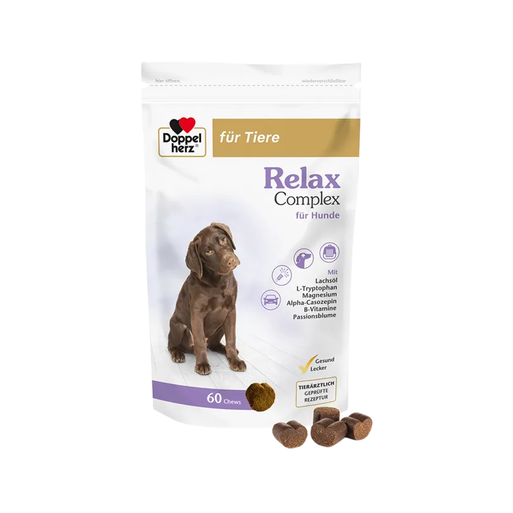 Doppelherz Relax Complex for Dogs | L-Tryptophan, Alpha-Casozepine, Magnesium & B Vitamins | Calming & Relaxation Support | 60 Chews | PZN 18824931