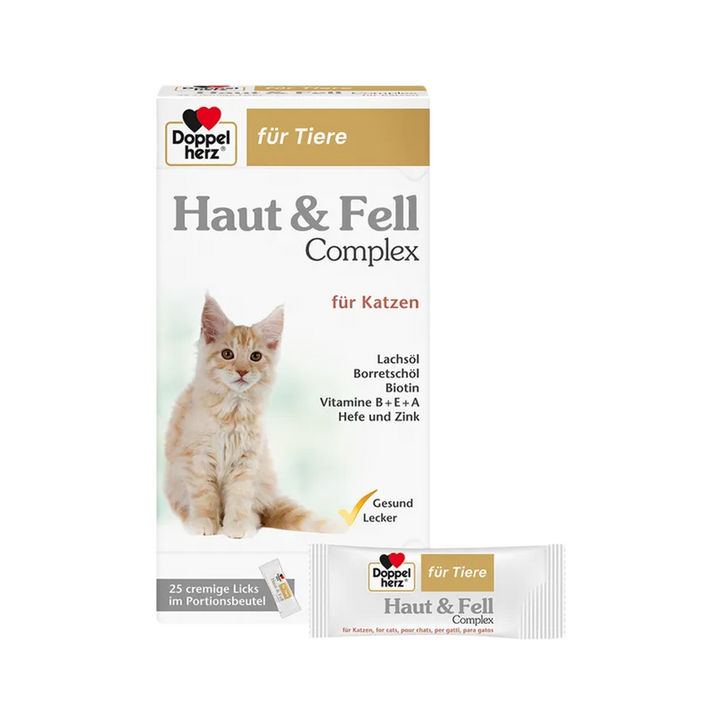 Doppelherz Skin & Coat Complex for Cats | Omega-3 & 6, Biotin, Zinc & Vitamins | Healthy Skin & Shiny Coat Support | 25 Licks | PZN 17305519