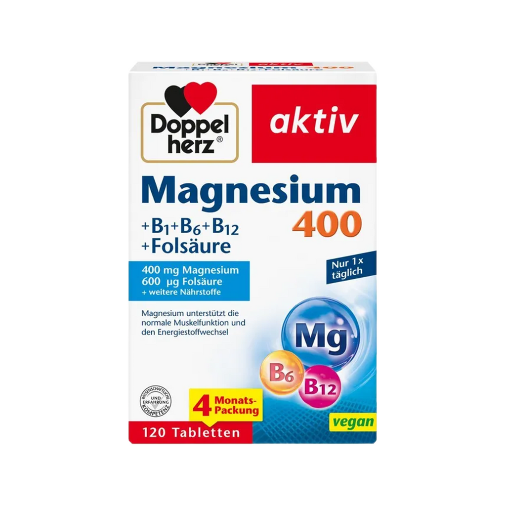 Doppelherz® aktiv Magnesium 400 + B1 + B6 + B12 + Folic Acid | Muscles, Nerves & Energy | 120 Tablets | PZN 16350185