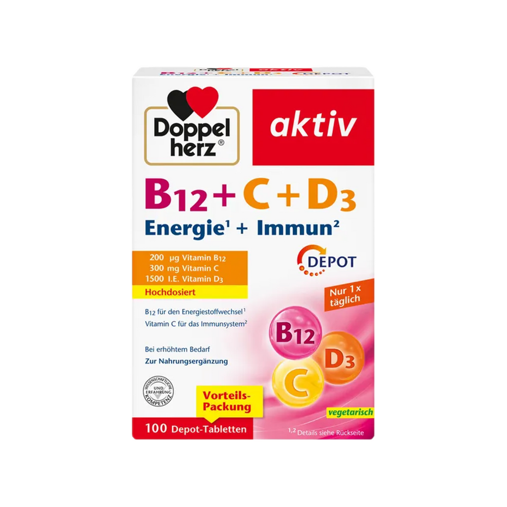 Doppelherz® aktiv B12 + C + D3 DEPOT | Energy & Immune Support | 100 Tablets | PZN 16926521