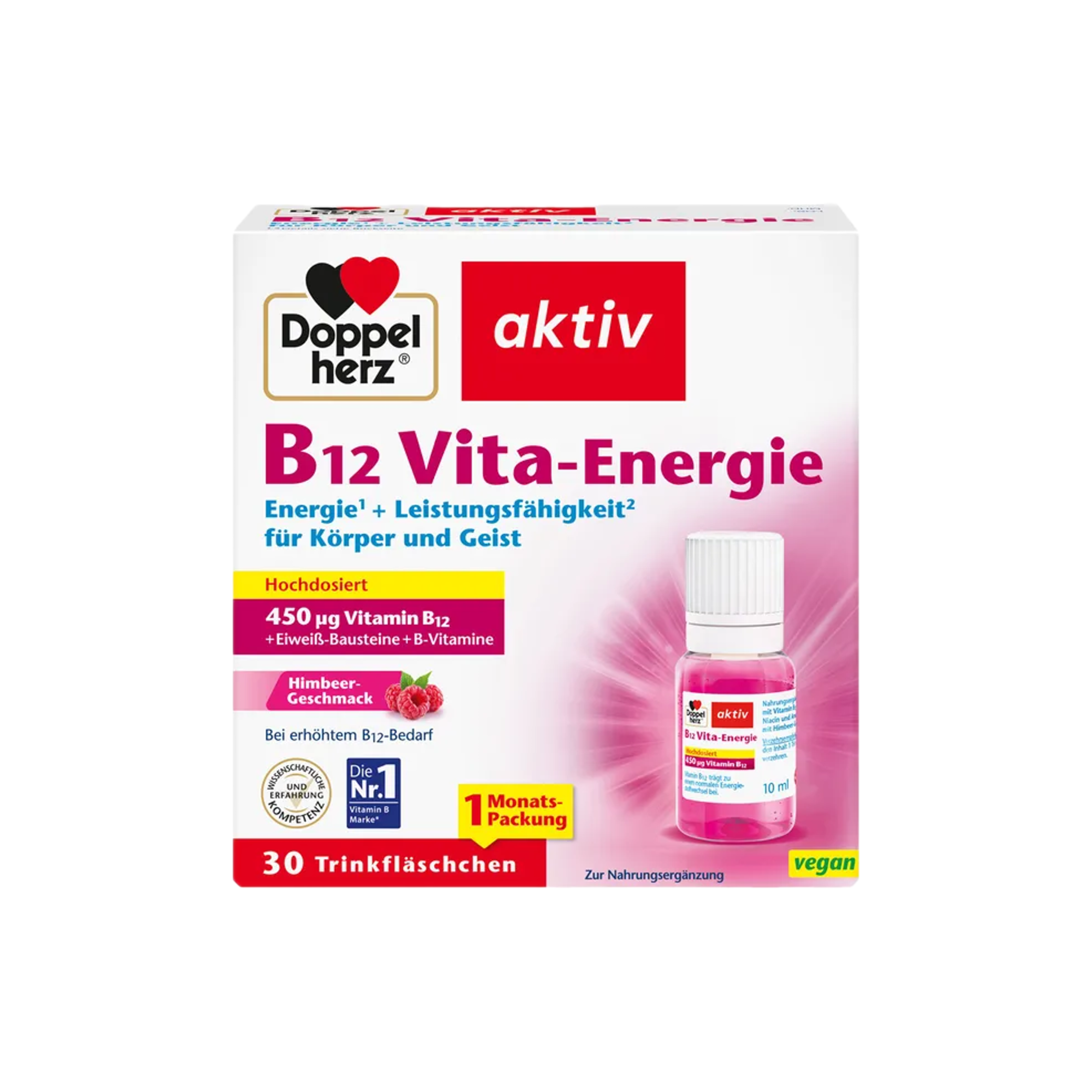 Doppelherz aktiv B12 Vita-Energie | Vitamin B12 450 μg + B1, B6 & Niacin | Energy & Fatigue Support | Vegan | 30 Drinking Bottles | PZN 15252954