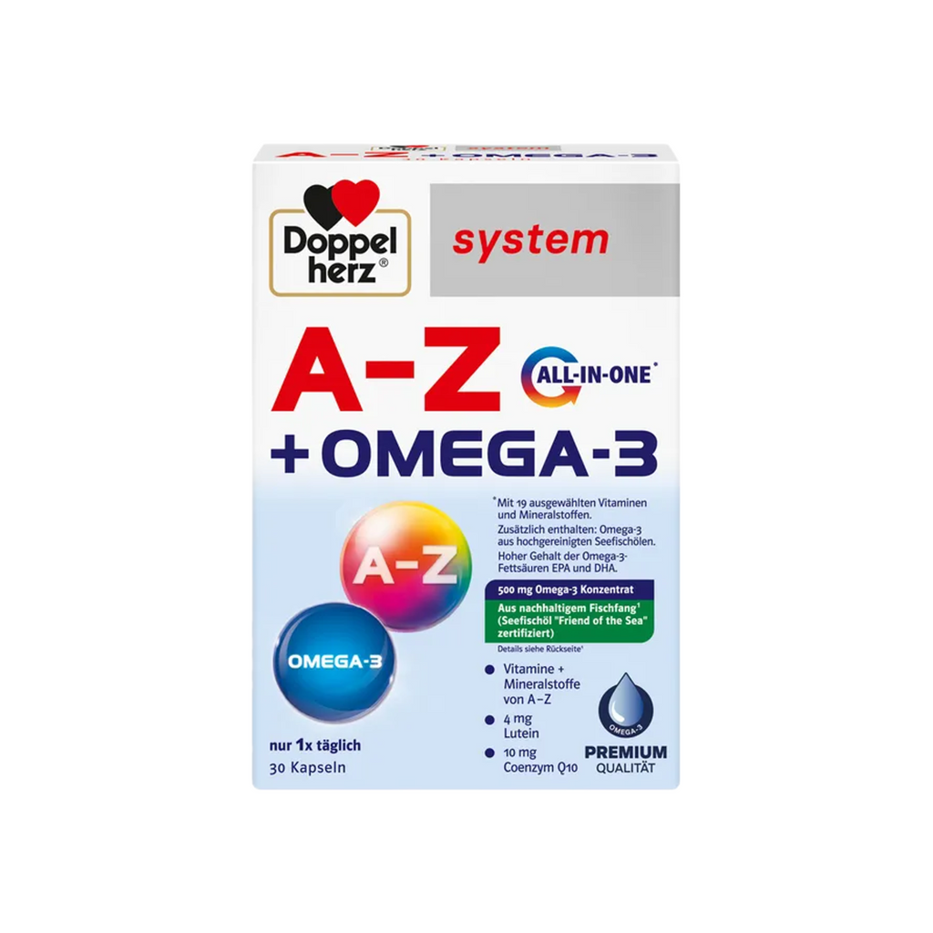 Doppelherz® system A-Z + OMEGA-3 ALL-IN-ONE | 19 Vitamins & Minerals + Omega-3, CoQ10 & Lutein | 30 Capsules | PZN 18196676