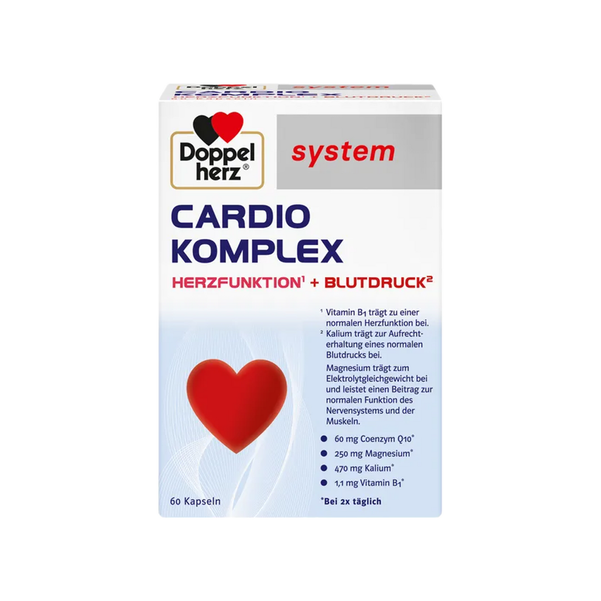 Doppelherz® system CARDIO KOMPLEX | Potassium + Magnesium + CoQ10 & B Vitamins for Heart & Muscle Function | 60 Capsules | PZN 19908848