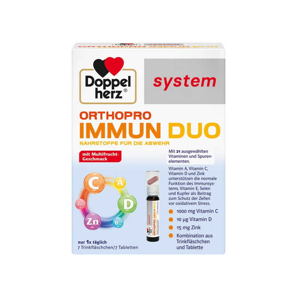 Doppelherz® system ORTHOPRO IMMUN DUO | 21 Micronutrients + 1000 mg Vitamin C for Immune Support | 7 Daily Portions | PZN 16852432