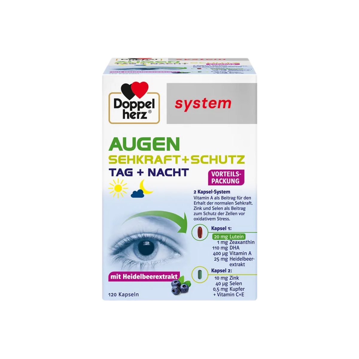 Doppelherz system Augen Sehkraft + Schutz | Lutein 20 mg + Zeaxanthin + DHA & Bilberry | 120 Capsules | PZN 00148783