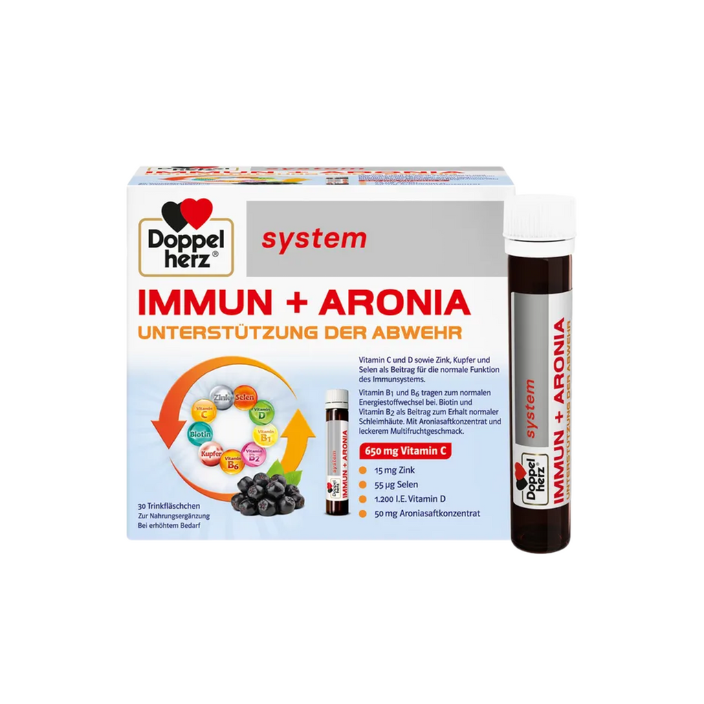Doppelherz® system IMMUN + ARONIA | Vitamin C 650 mg + D3 1200 IU + Zinc & Selenium | 30 Drinking Bottles | PZN 10518152