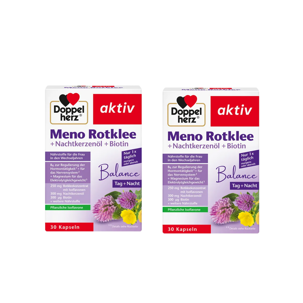 Doppelherz aktiv Meno Red Clover + Evening Primrose Oil & Biotin | Menopause Support | 2 × 30 Capsules | 60-Day Supply | PZN 04042018