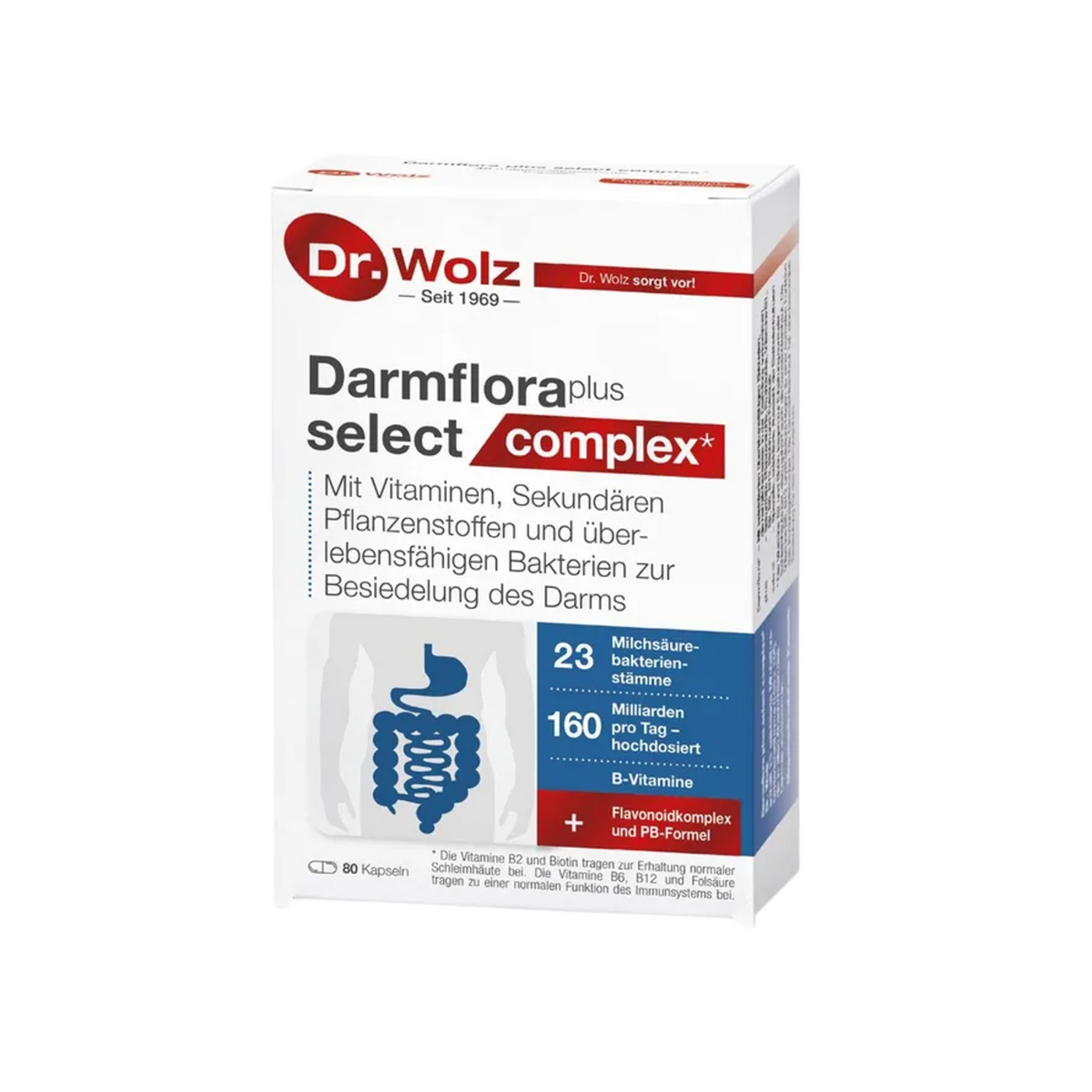 Dr. Wolz Darmflora plus select complex | 160 Billion Live Cultures + 23 Strains, PB Formula & Citrus Flavonoids | 80 Capsules | PZN 18084635