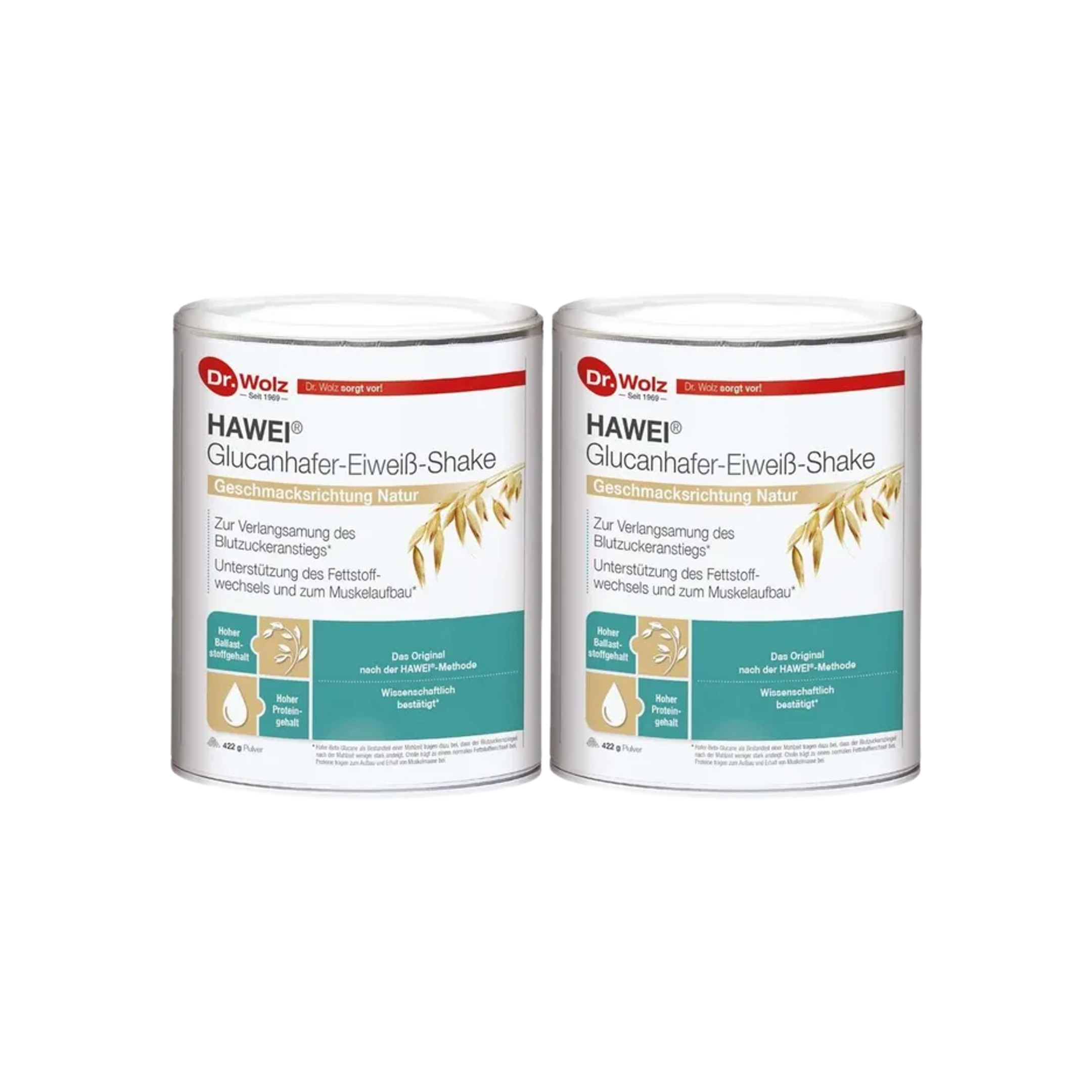 Dr. Wolz HAWEI Glucan Oat Protein Shake Natural | Oat Beta-Glucan, Whey Protein & Choline | High Protein & Fiber | 2 × 422 g | PZN 19995439