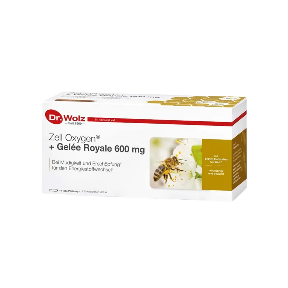 Dr. Wolz Zell Oxygen® + Royal Jelly 600 mg | Enzyme Yeast Cells + B Vitamins for Energy & Vitality | 14 Drinking Vials | PZN 00447273