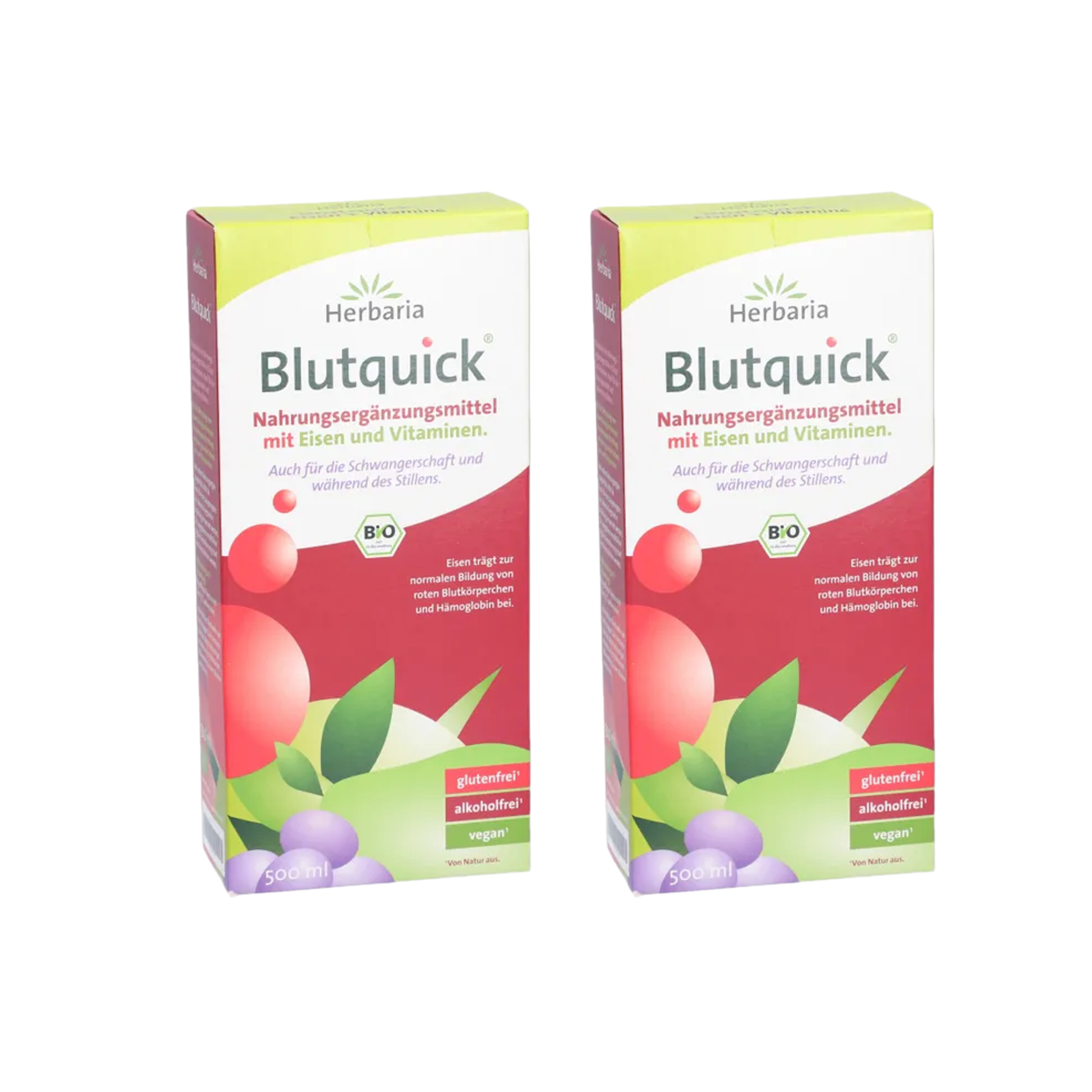 Herbaria Blutquick Iron & Vitamin Juice | Liquid Iron, Vitamin C, B1, B2, B6 & B12 | Red Blood Cell & Energy Support | Vegan | 2 × 500 ml | PZN 10534719