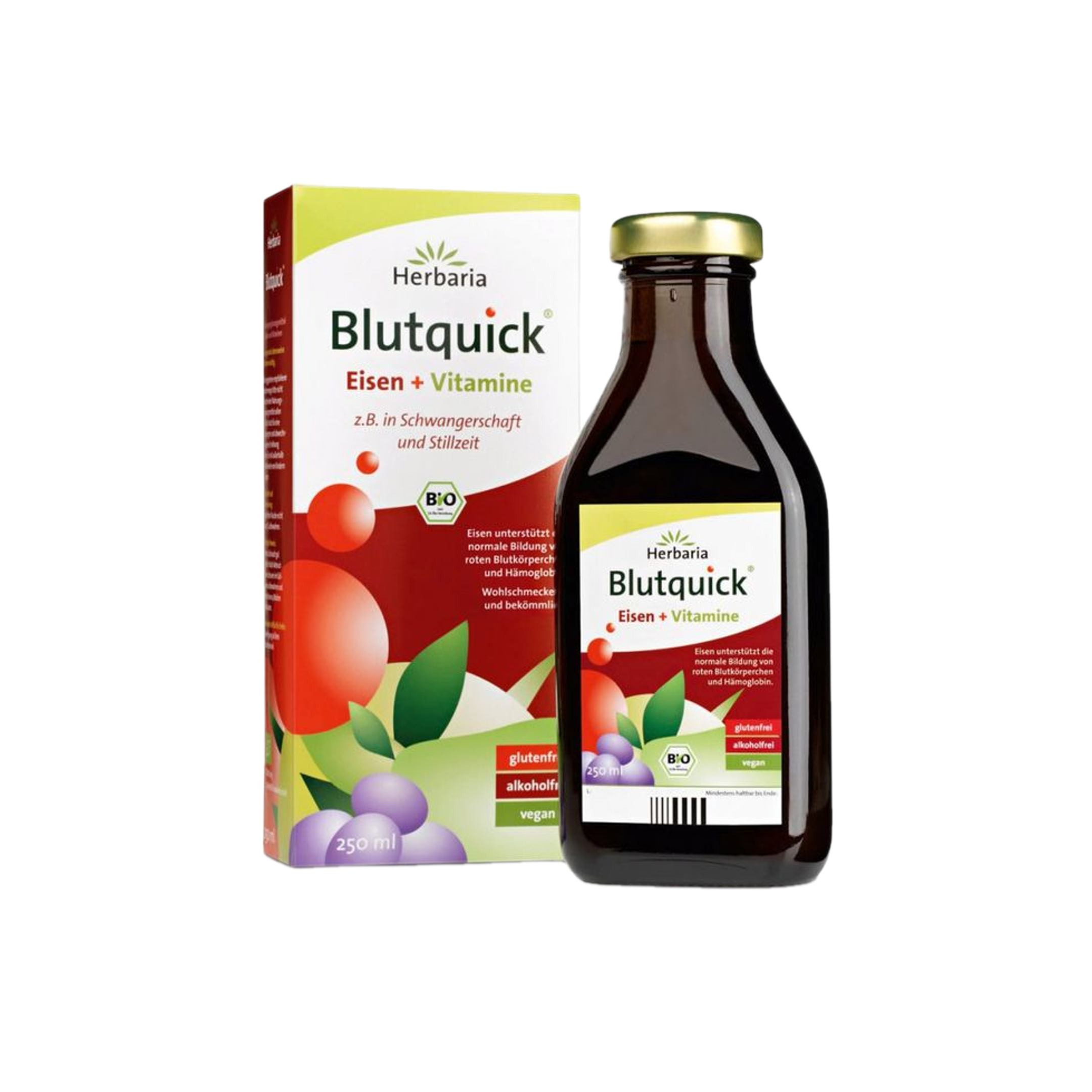 Herbaria Blutquick Organic Iron & Vitamins | Liquid Iron, Vitamin C, B1, B2, B6 & B12 | Red Blood Cell, Energy & Fatigue Support | Vegan | 250 ml | PZN 10534671