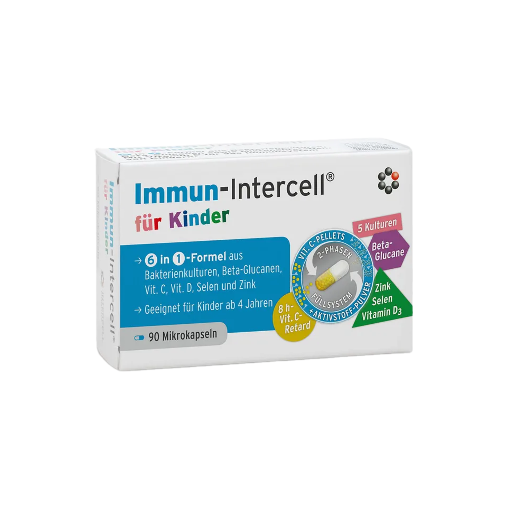 Immun-Intercell for Children | Beta-Glucans, 5 Bacterial Cultures + Vitamin C, D3, Zinc & Selenium | Kids Immune Support | Age 4+ | 90 Capsules | PZN 16200652