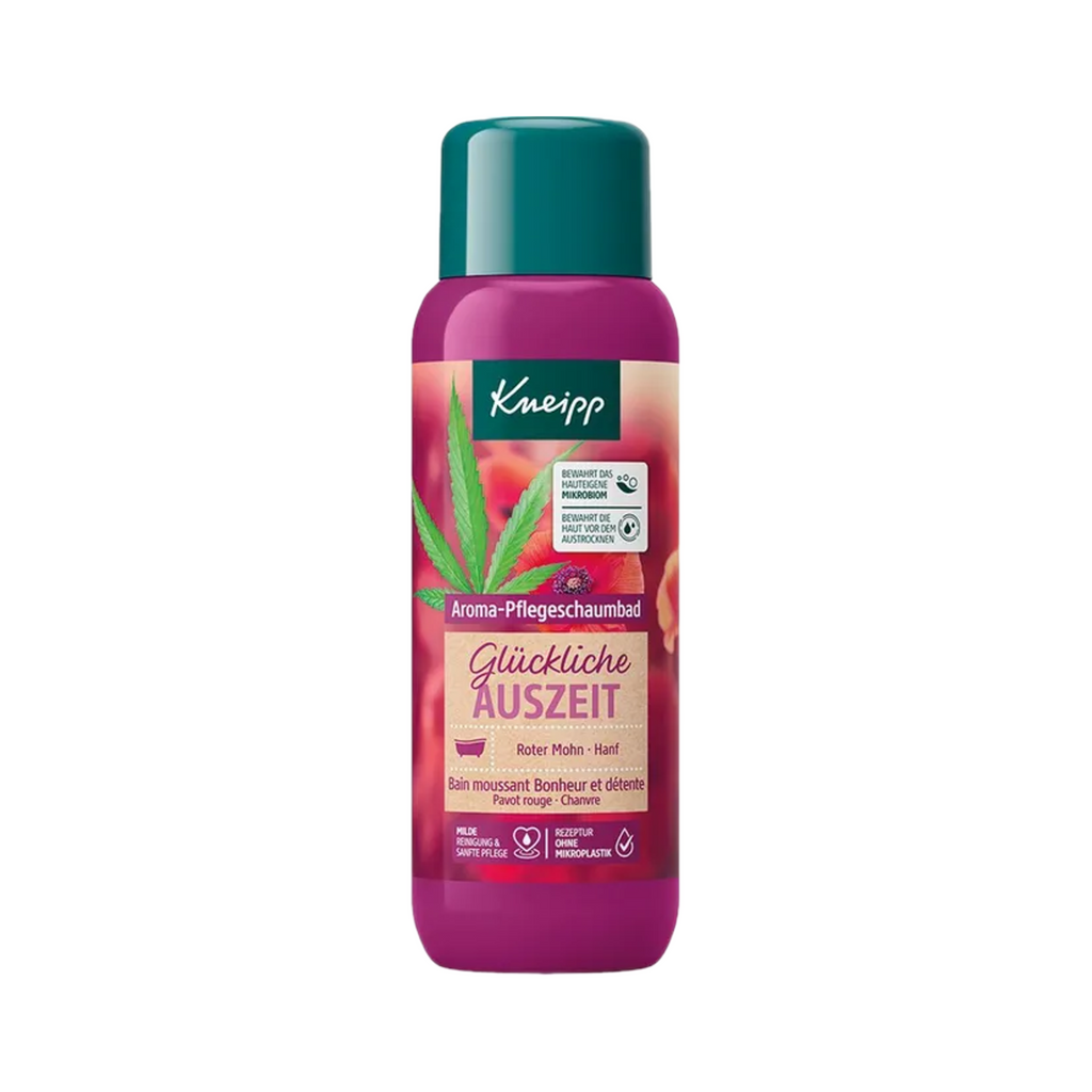 Kneipp Happy Time-Out Aroma Care Bubble Bath | Red Poppy & Hemp Seed Oil | Vegan | 400 ml | PZN 06127724