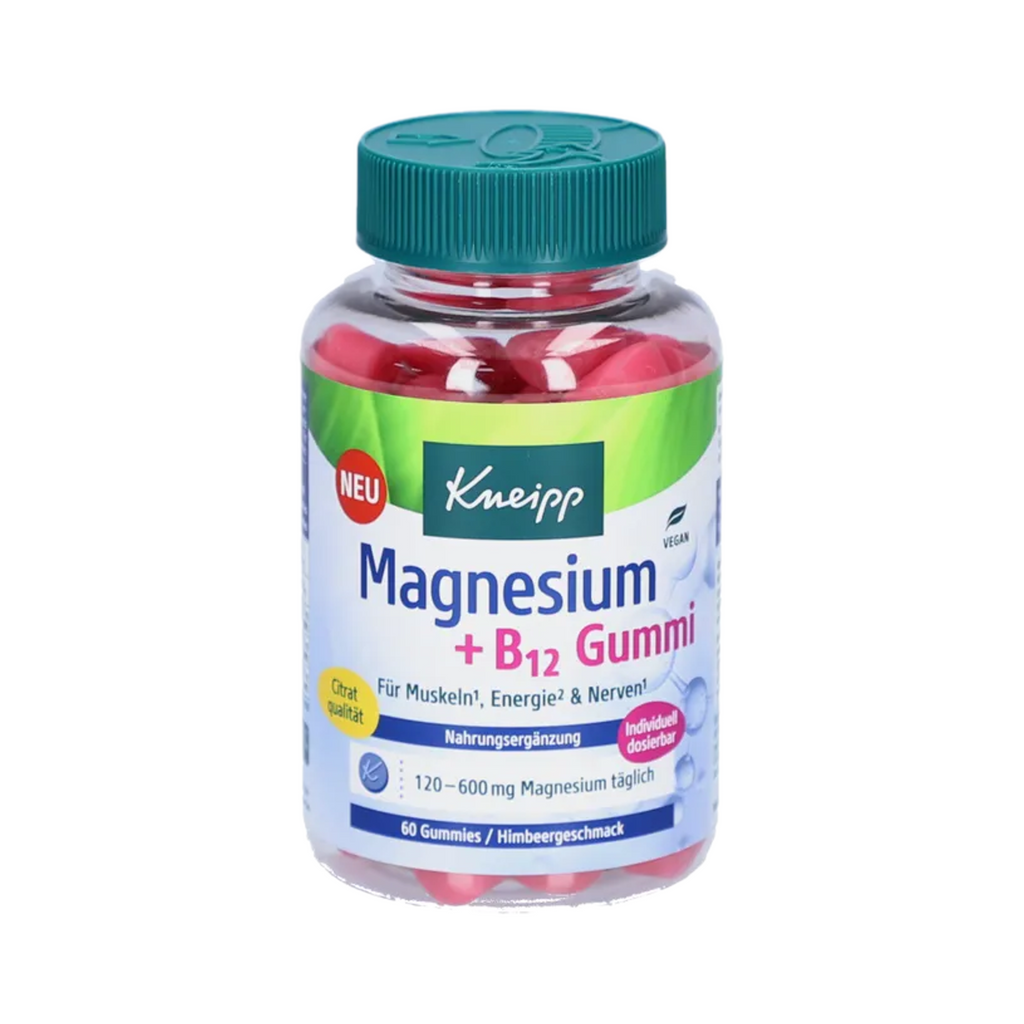 Kneipp Magnesium + B12 Gummies | Magnesium Citrate for Muscles, Energy & Nerves | Raspberry Flavour | Vegan | 60 Gummies | PZN 19381789