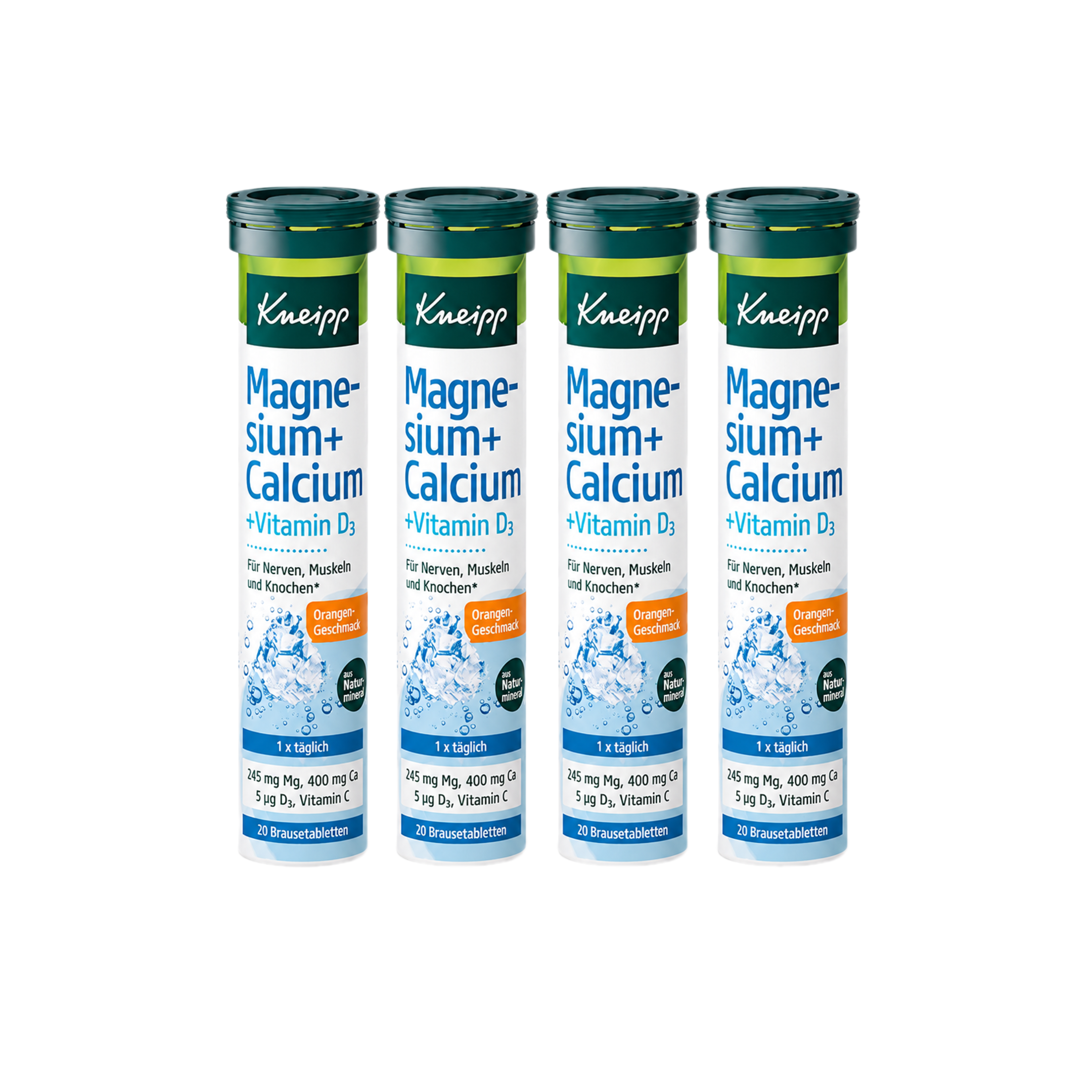 Kneipp Magnesium + Calcium + Vitamin D3 | Muscle, Nerve & Bone Support | 4 × 20 Effervescent Tablets | 80 Tablets | PZN 07243987