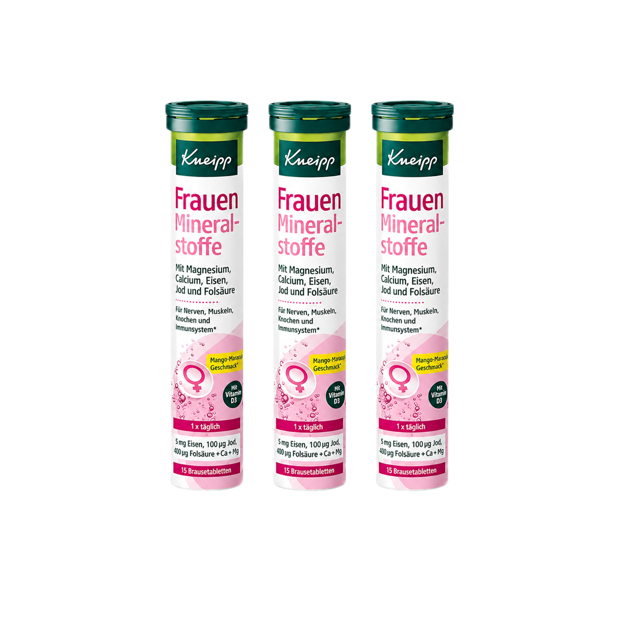 Kneipp Women’s Minerals Effervescent Tablets | Calcium + Magnesium + Iron + Folic Acid + Vitamin D3 | 3 × 15 Tablets | 45-Day Value Pack | PZN 07779819