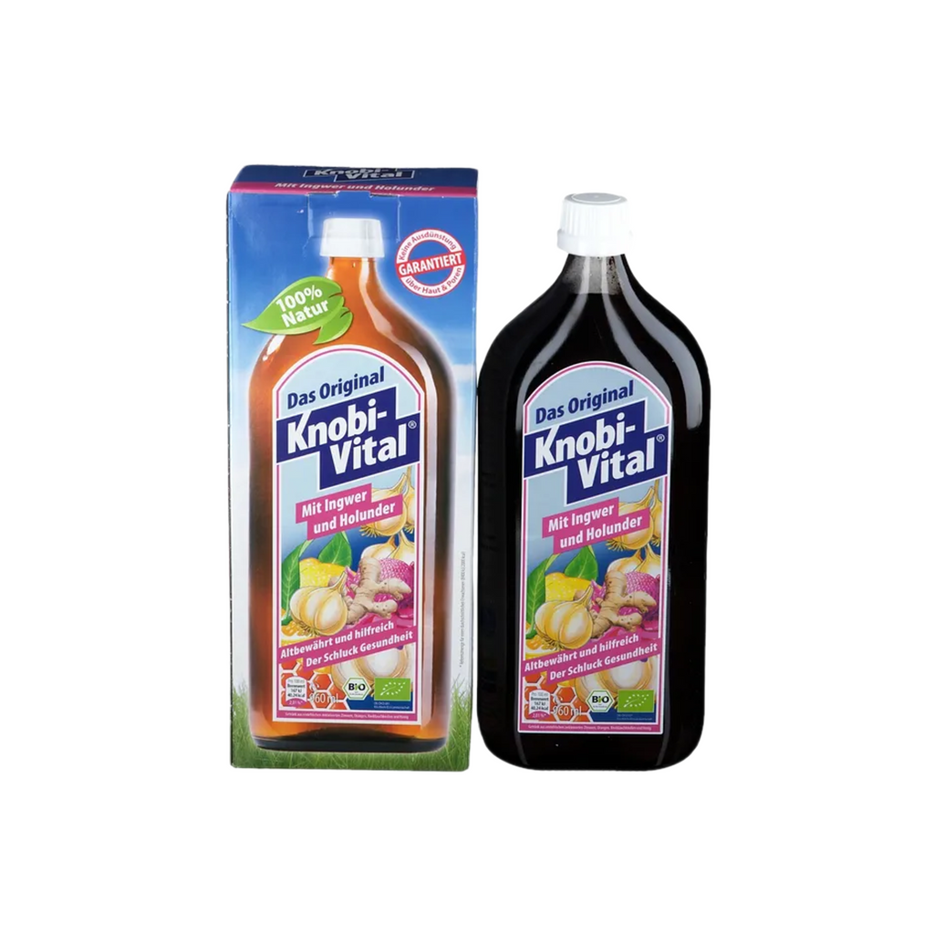KnobiVital with Ginger & Elderberry | Organic Garlic, Ginger, Lemon, Orange & Honey | Natural Thiamine for Heart & Energy Support | 960 ml | PZN 08801001