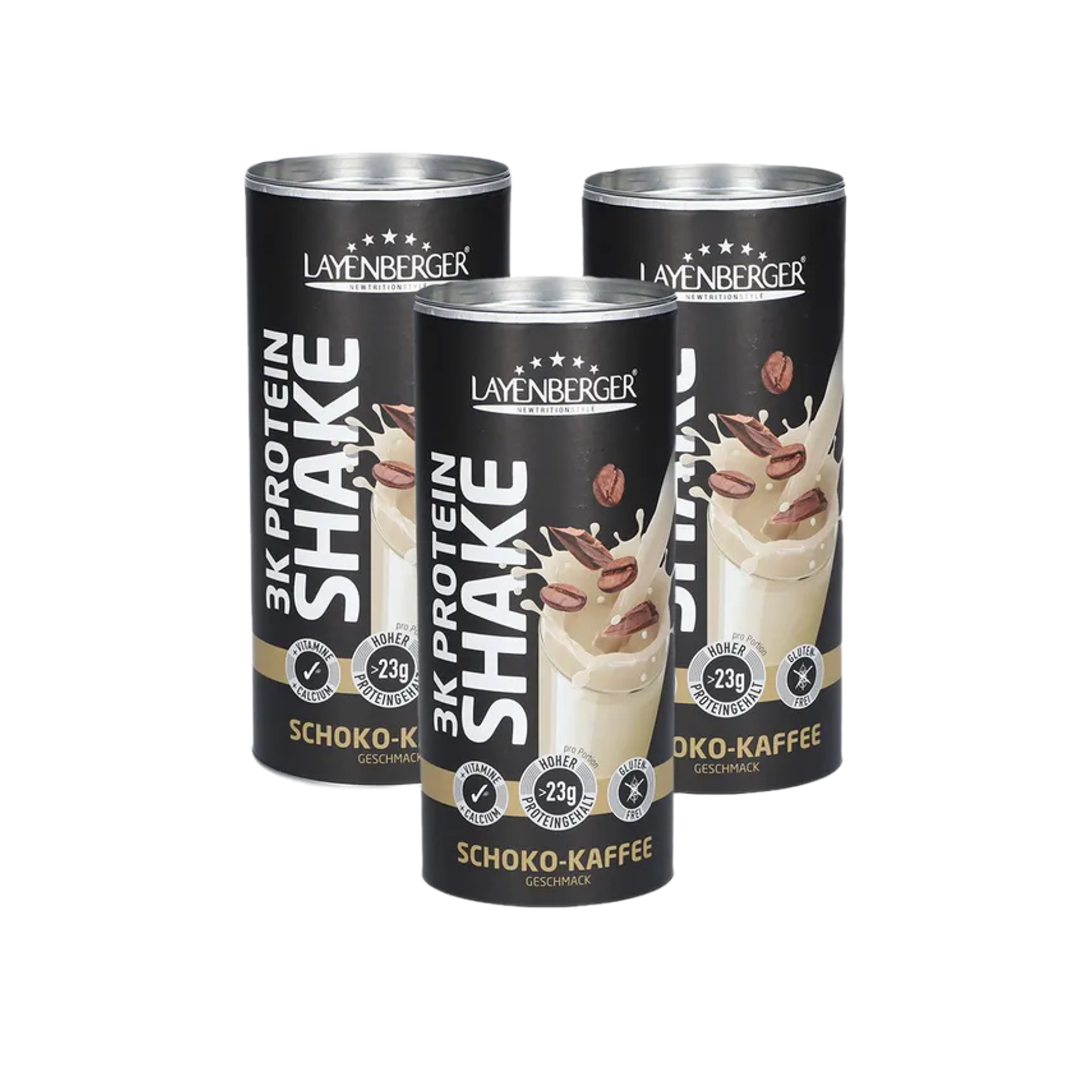 Layenberger 3K Protein Shake Chocolate Coffee | Whey, Casein & Soy Protein with L-Carnitine, Vitamins & Calcium | 3 × 360 g | PZN 18163837