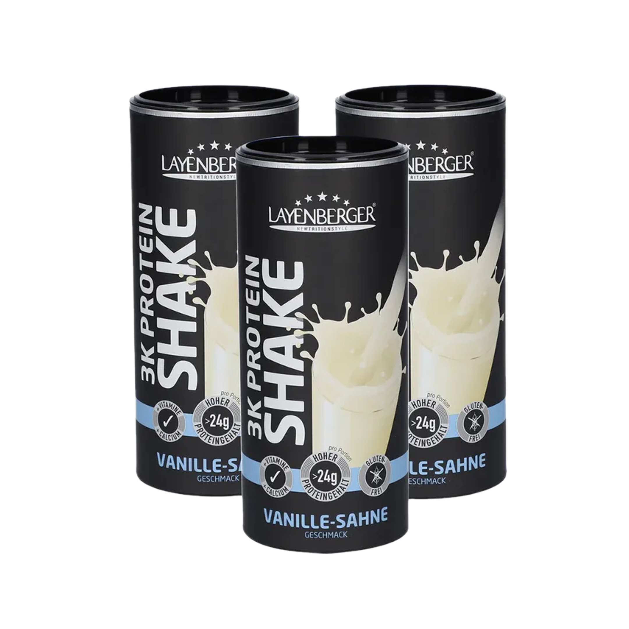 Layenberger 3K Protein Shake Vanilla Cream | 79%+ Protein, Whey, Casein & Soy with L-Carnitine, Vitamins & Calcium | 3 × 360 g | PZN 18163808